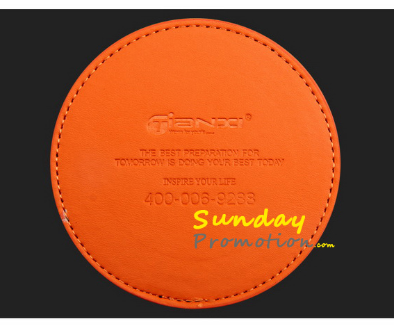 Personalised Round Leather Coasters Promotional Items Red Leather 9cm