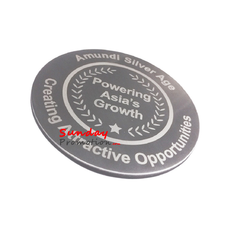 Embossed Logo Silver Metal Plate Coaster Customized for Promotion Gifts