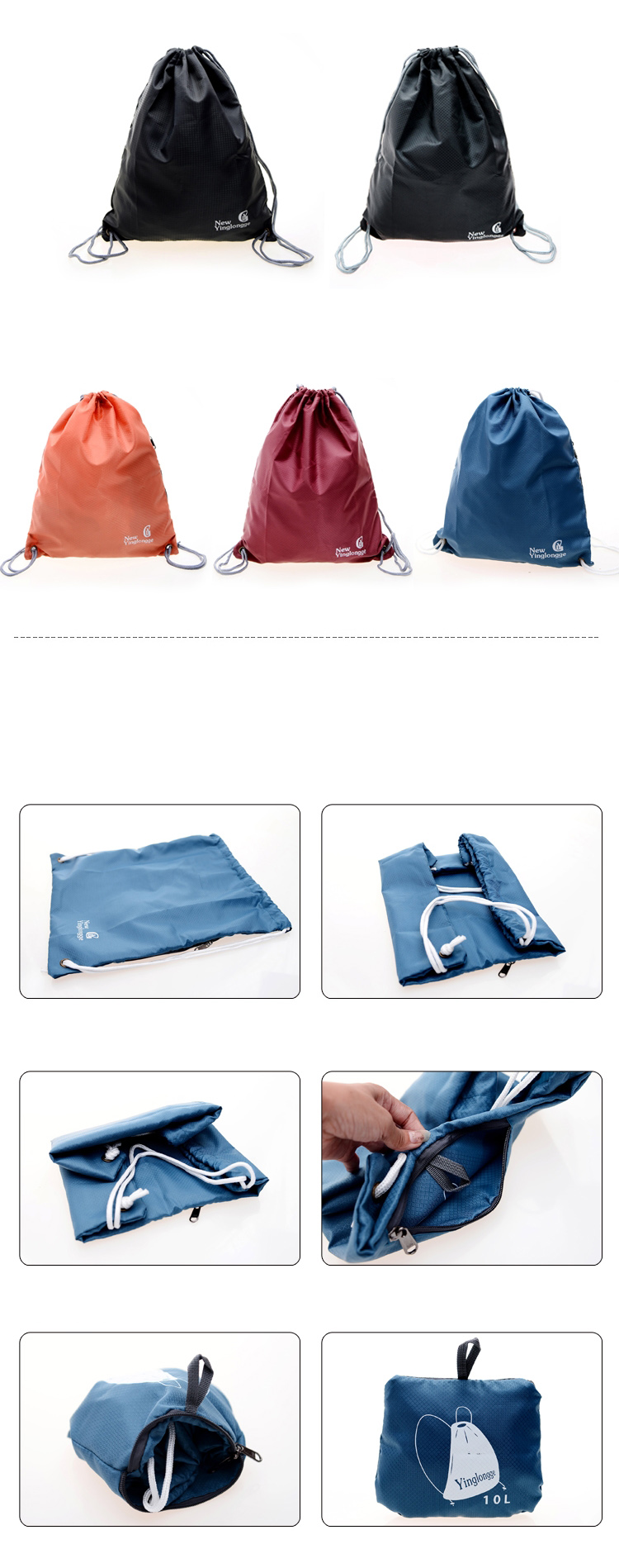 Custom Made Backpacks with Logo Foldable Custom Drawstring 300D