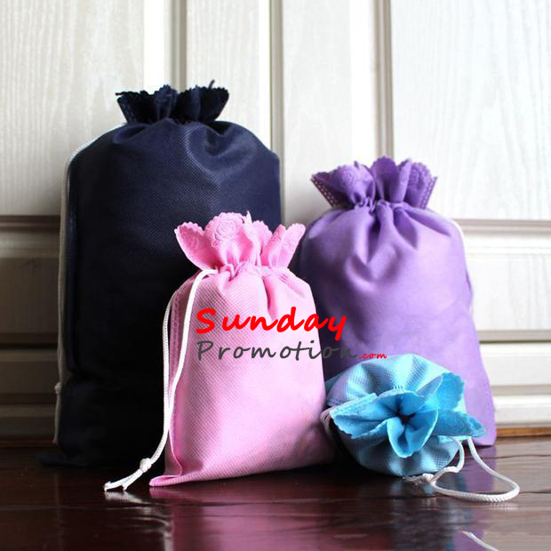 Custom Small Non Woven Tote Drawstring Bag with Lace 15*20cm