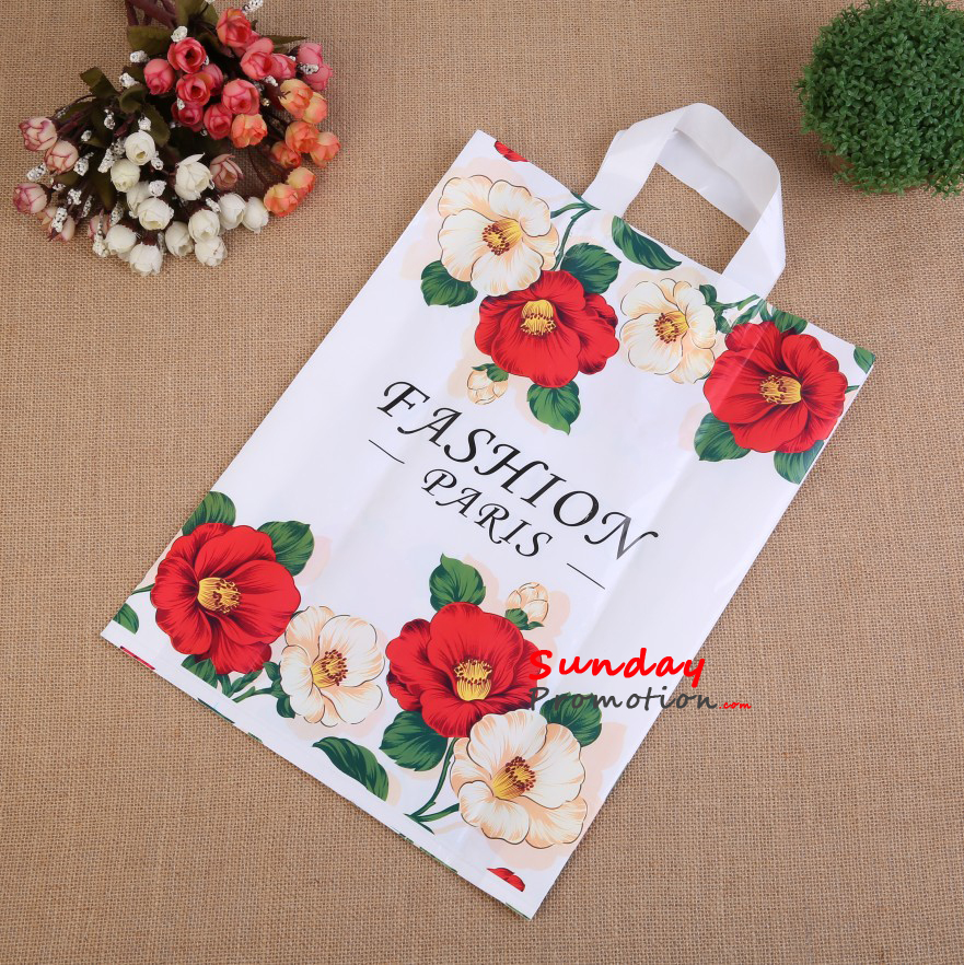 Custom Retail Bags Stock Handle Plastic Shopper Bag with Logo Print