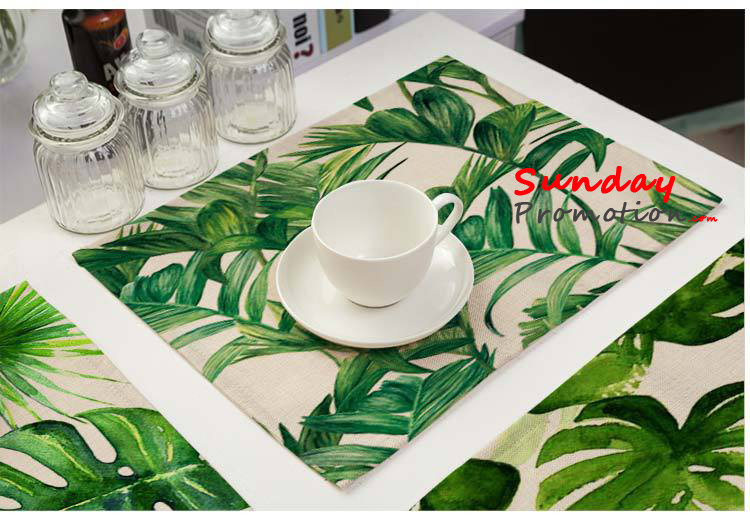 Custom Linen Placemats for Promotion Full Color Print Fabric Placemat Wholesale Leaves