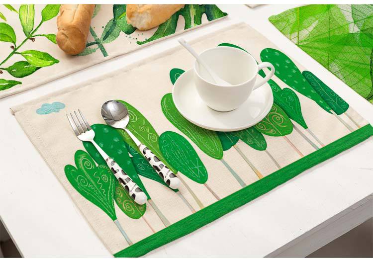 Custom Linen Placemats for Promotion Full Color Print Fabric Placemat Wholesale Leaves