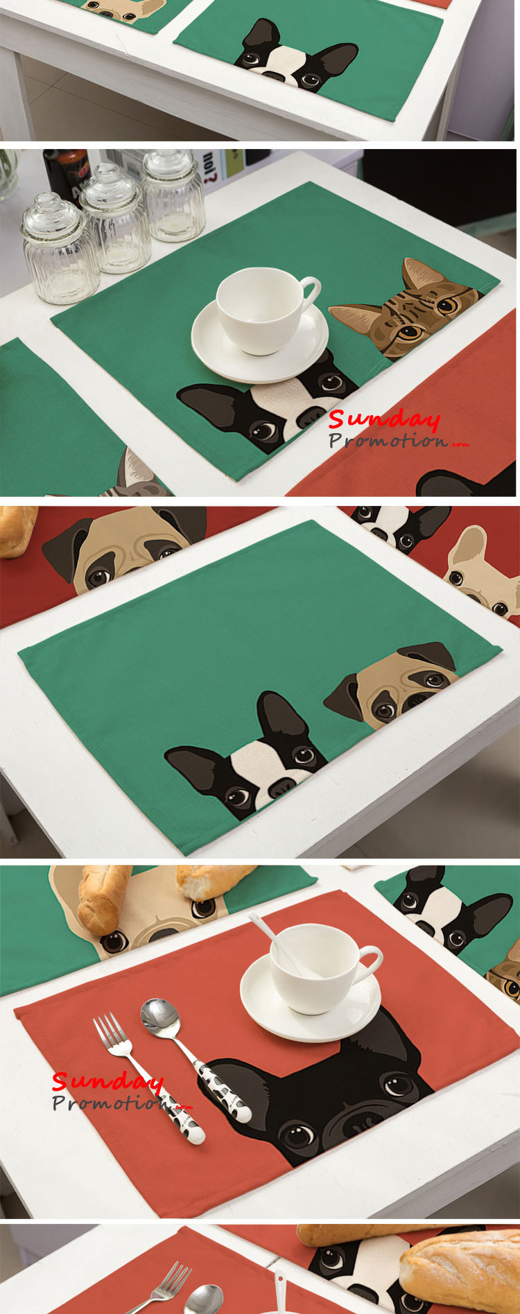 Custom Promotional Mats Printing Bulk Linen Placemats Set Dog Cat