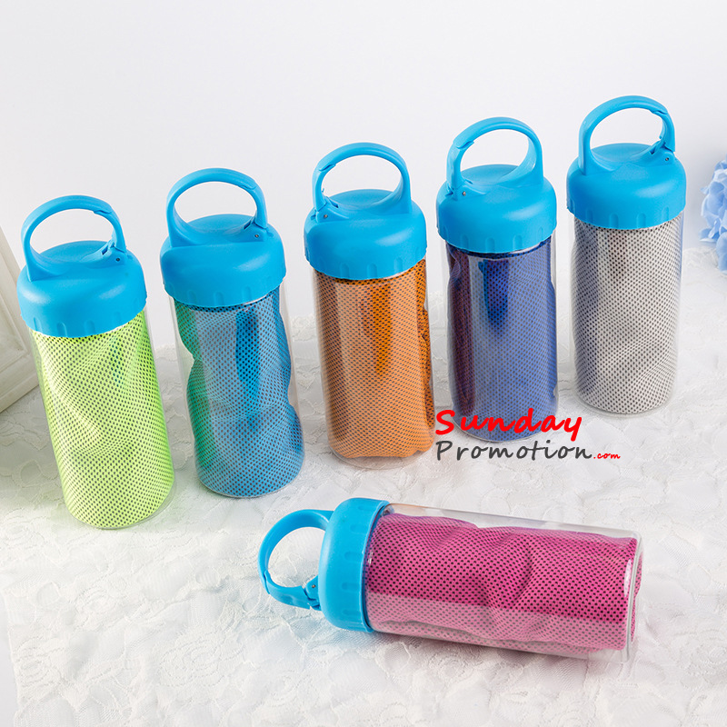 Custom Cold Towels for Sports with Print Cheap Icy Cool Towels w Bottle 19